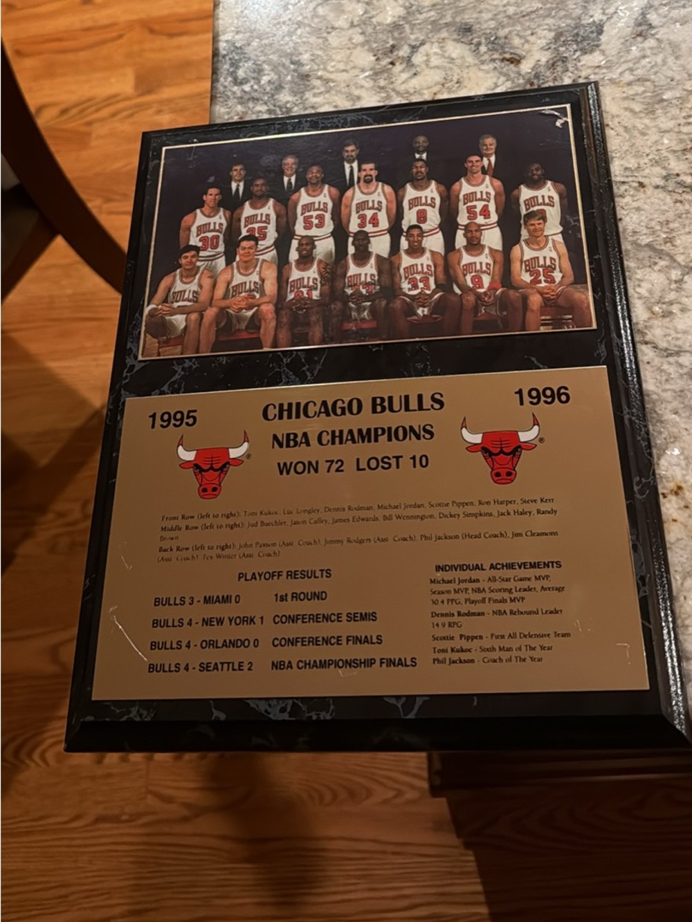 Chicago Bulls 1995-1996 NBA Champions Commemorative Plaque